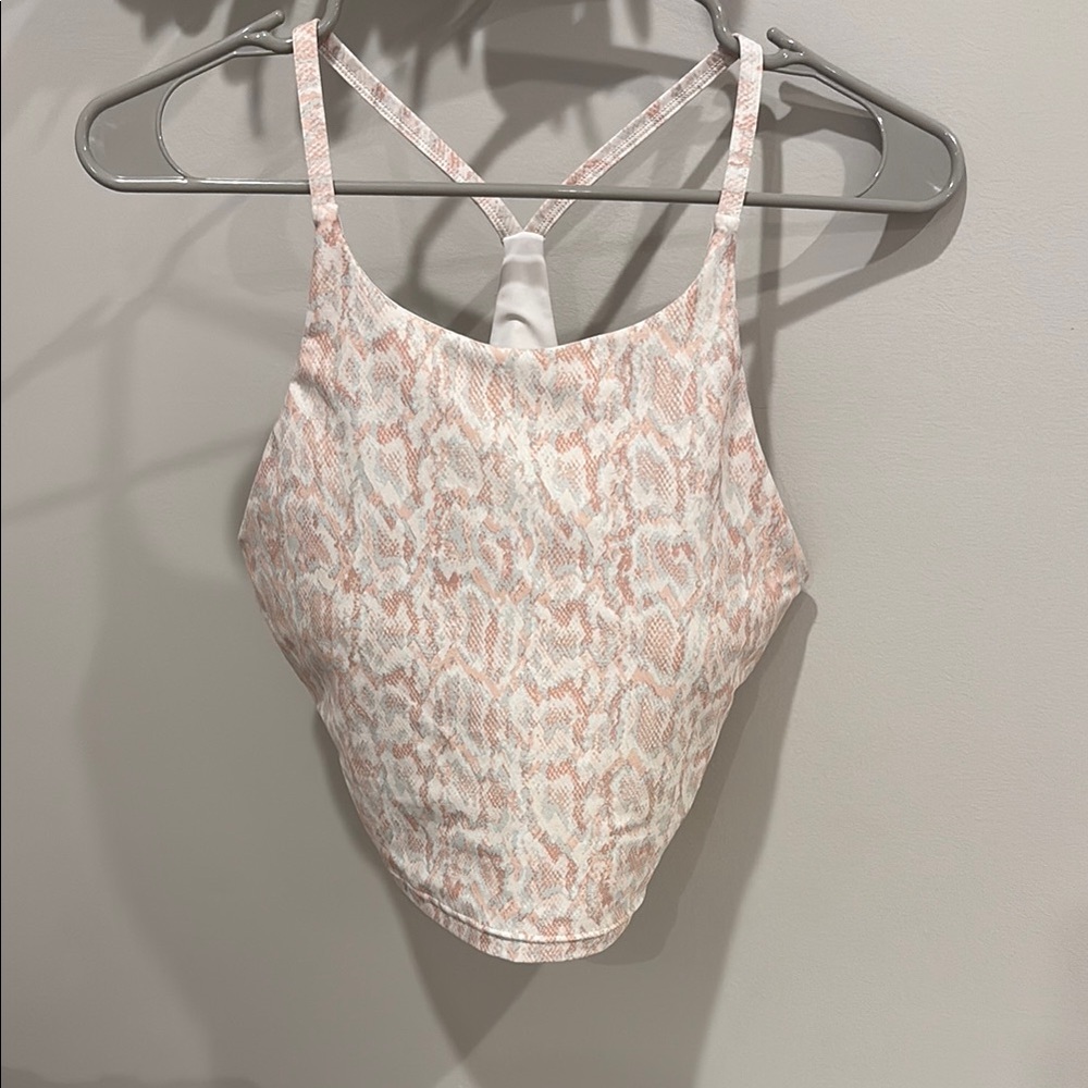 Pink and White Patterned Active Wear Top Old Navy M